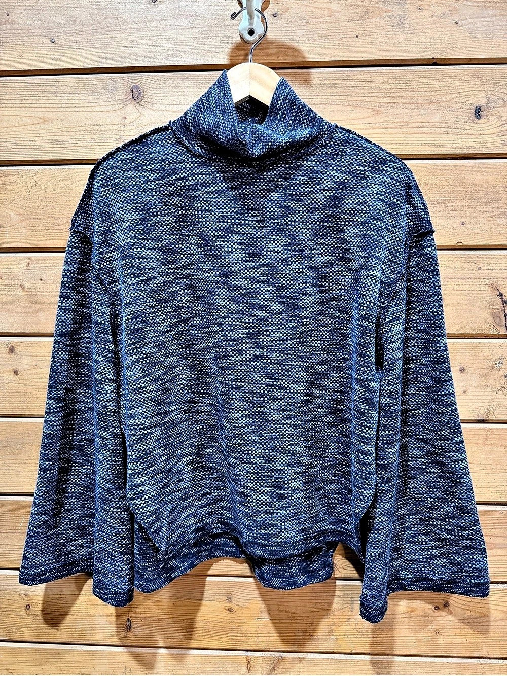 We The Free Blue Marled Knit Turtleneck Sweater Hi Low Oversized Small